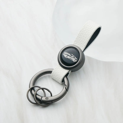 Creative Idea Car Keychain Custom Logo Name Leather Couple Key Ring Chain Buckle Chains Metal Vintage Keyring Pendant Moto Gift