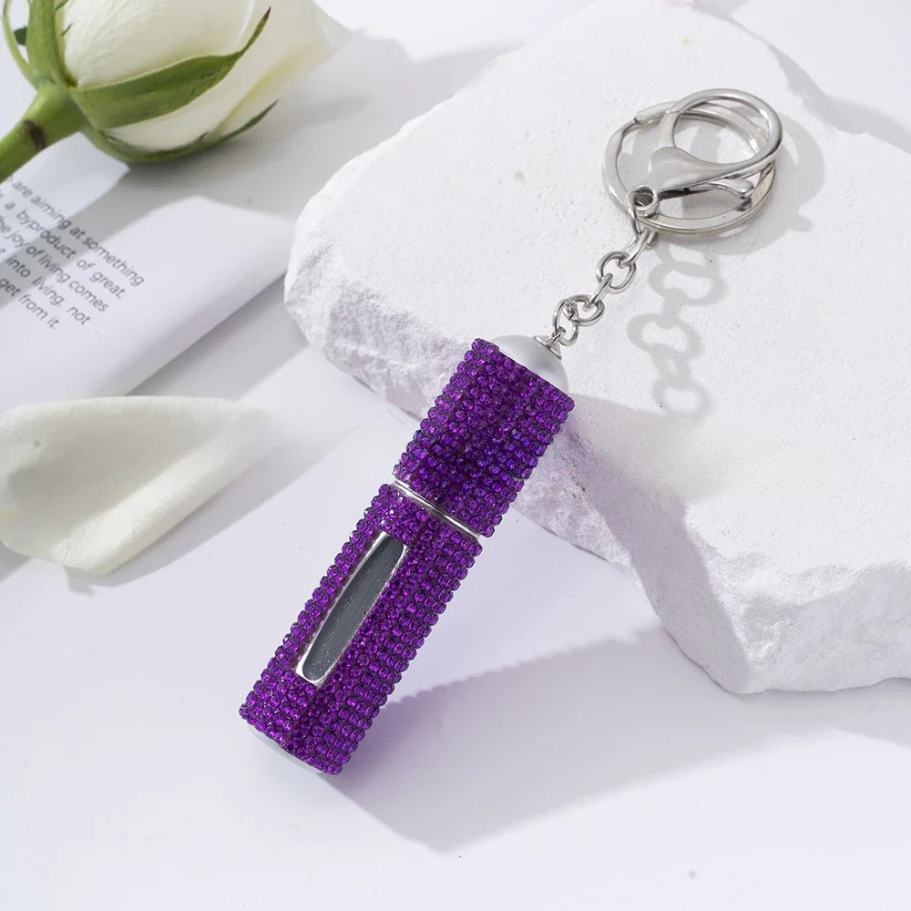 Creative Diamond-encrusted Keychain Mini Perfume Metal Bottom Hot-selling Keychain Charging Bottling Women Key Chain Ring Gift