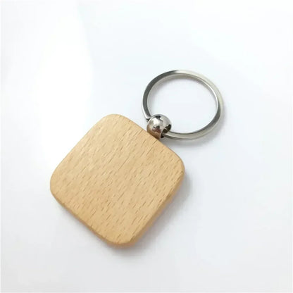 Custom Logo Name Laser Engraved Wooden Car Moto Keychain Personalized Keyring Retro Round Rectangular Pendant Cute Gift