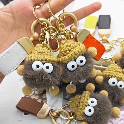 Kawaii Mink Fur Lanyard Custom Name Keychain Cute Briquettes Fluffy Keyring Fairy Toy Key Chain Ring Mini Plush Gift