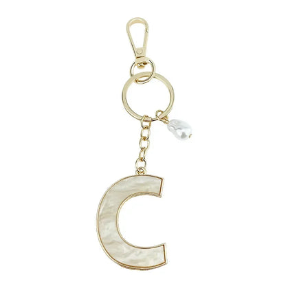 Fashion Pendant Keychain with Luxury Pearl Decoration A-Z Initials Keyring Couples Metal Initial Pendant DIY Gift for Men Women
