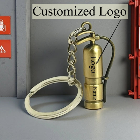 Custom Logo Mini Extinguisher Keychain Creative Metal Fire Fire Fighting Gift Key Chain Car Laser Engraving for Men Lover Gift