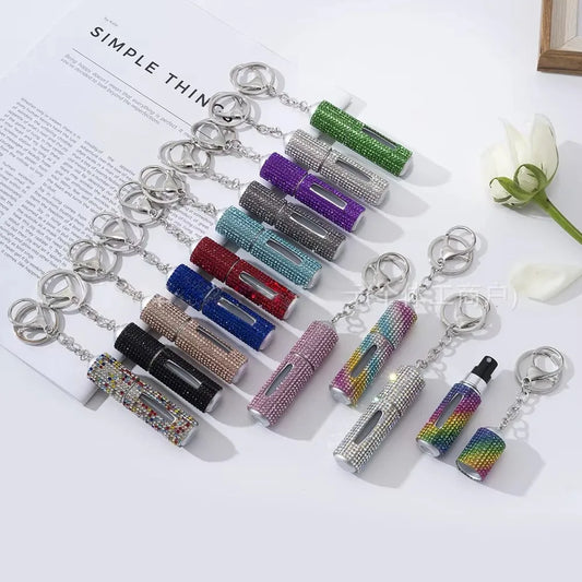 Creative Diamond-encrusted Keychain Mini Perfume Metal Bottom Hot-selling Keychain Charging Bottling Women Key Chain Ring Gift