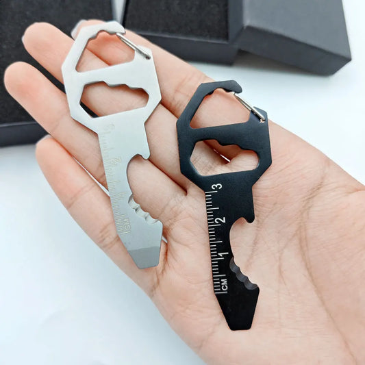Multi-use Stainless Keychain 6 in 1 Tool Keyring Bottle Opener Wrench Screwdriver Measuring Ruler Key Chain Ring Multitool Gift