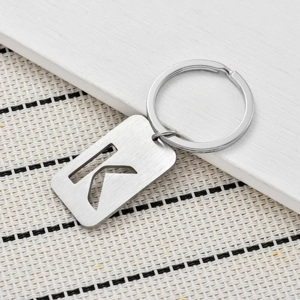 New Creative Hollowed Out 26 Letter Keychain Brushed Military Brand Pendants  Key Ring Buckle Chains Car Motorcyler Keyring Gift