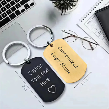 Customized LOGO Name Stainless Steel Keychain Laser Carving Pendant Keyring Motorcycle Car for Men and Women Key Ring Chain Gift