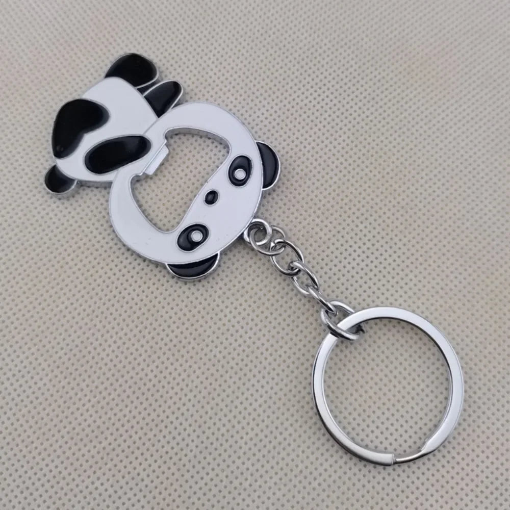 Panda Portable Beer Soda Bottle Opener Keychain Creative Metal Buckle Personality Keyring Cute Backpack Key Chain Ring Mini Gift