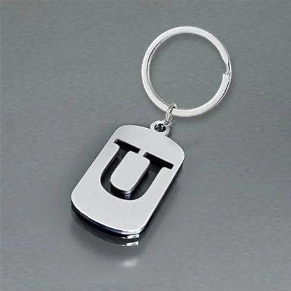 Popular A-Z Square Brand Stainless Steel Keychain 26 Letter Keyring Pendant Key Ring Buckle Chains for Car Motorcyle Gift