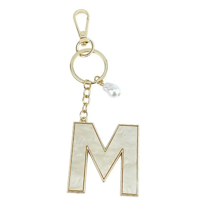 Fashion Pendant Keychain with Luxury Pearl Decoration A-Z Initials Keyring Couples Metal Initial Pendant DIY Gift for Men Women