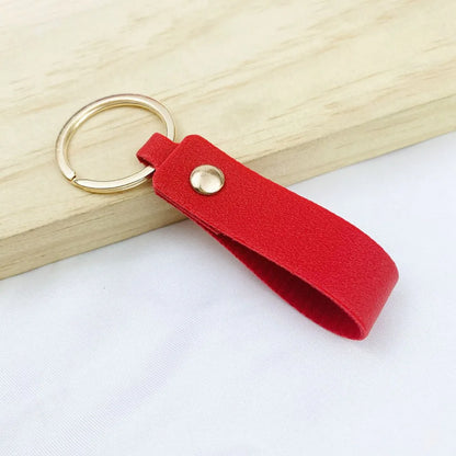 Creative Simple Solid Color PU Short Leather Keychain Customized Name Logo Text Keyring Car Moto Pendant Key Chain Ring Gift
