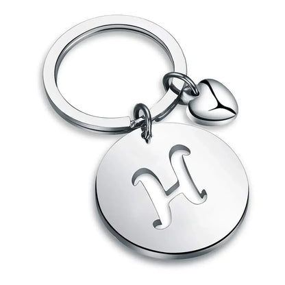 1PCS/2PCS Popular A-Z  Round Brand Stainless Steel Keychain 26 Letter Keyring  Pendant Key Ring Buckle Chains for Car Moto Gift