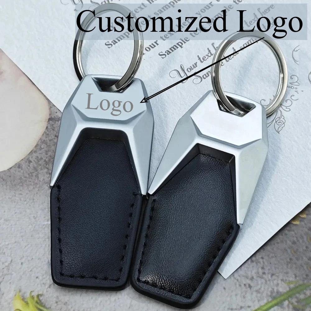 Custom Logo Car Keychain Styling Leather Metal Laser Pendant Keyring 4S Store Original Suitable Personalize Key Chain Ring Gift