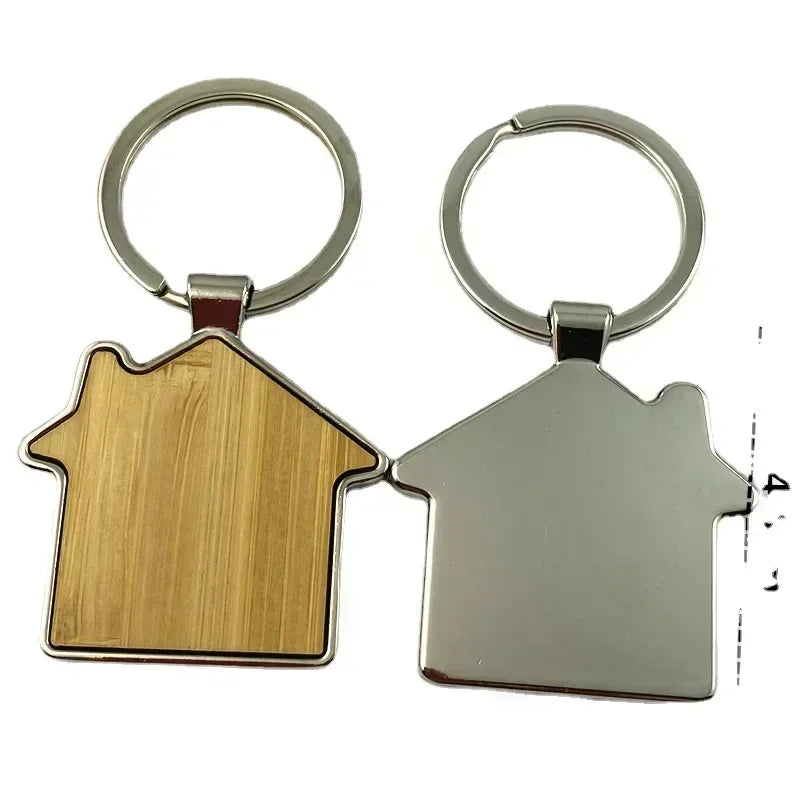 Custom LOGO Name Round Solid Beech Wood Keychain DIY Personalized Wooden Engraved Keyring Making Key Chain Ring Square Gift