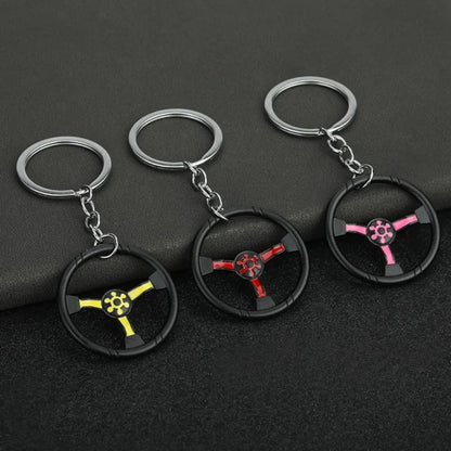 Creative Car Enthusiast Mini Metal Cute Keychain Auto Steering Wheel Pendant Key Ring Accessories Personalized Keyring Gift
