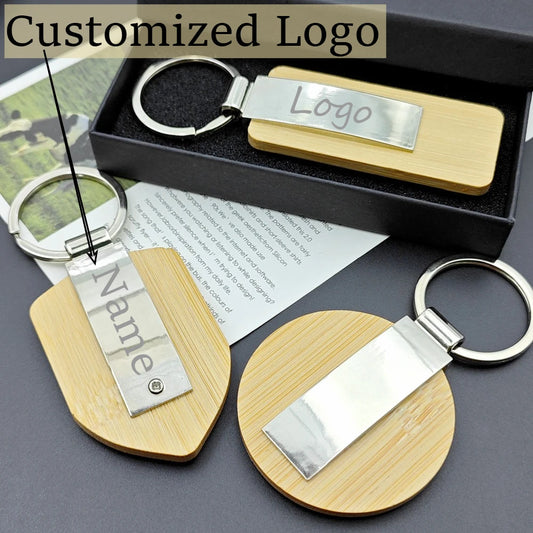 Custom Name Laser Engraved Logo Keychain Shield Circle Rectangle Keyring Home Metal Autos Key Chain Ring Individualization Gift