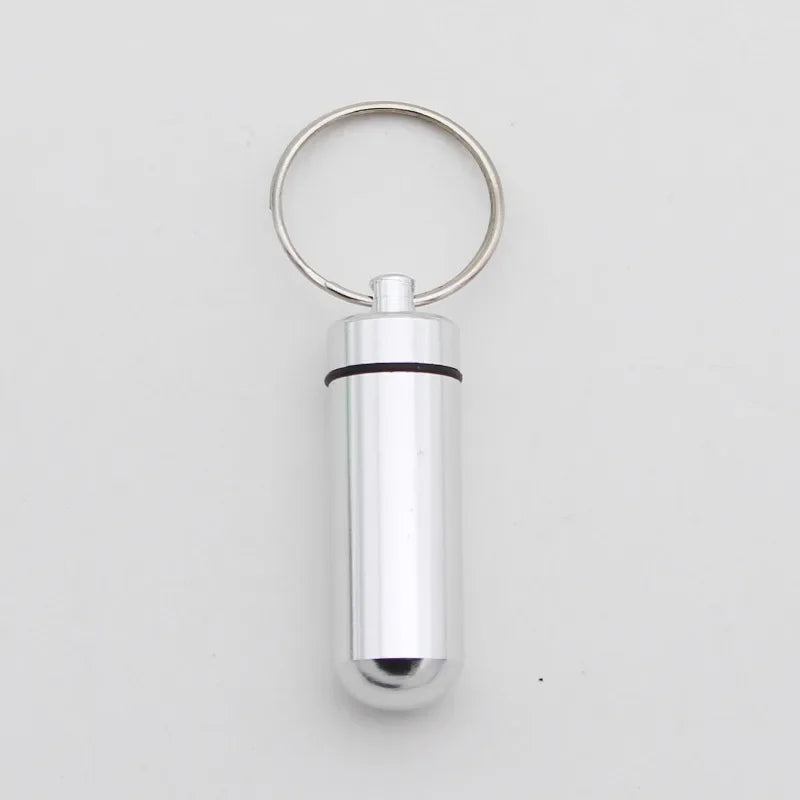 Custom Logo Name Portable Medicine Bottle Metal Mini Pendant Keychain Hanging Bottle Seal Up Waterproof Container Keyring Gift