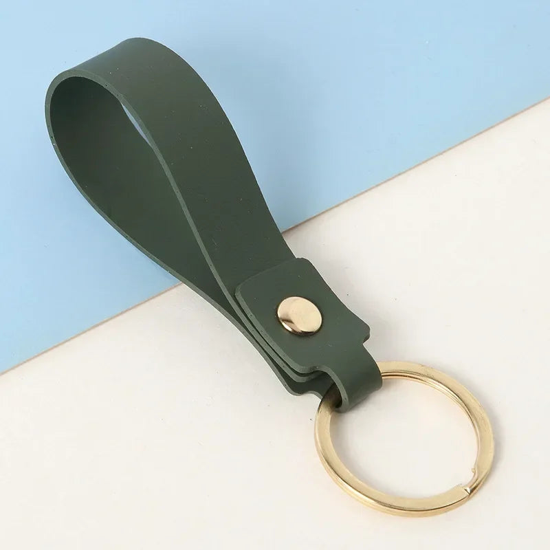Fashion Personality PU Keychain Metal Cowhide Custom Name Keyring Motorcycle Car Hanging Rope DIY Manual Key Ring Chain Gift