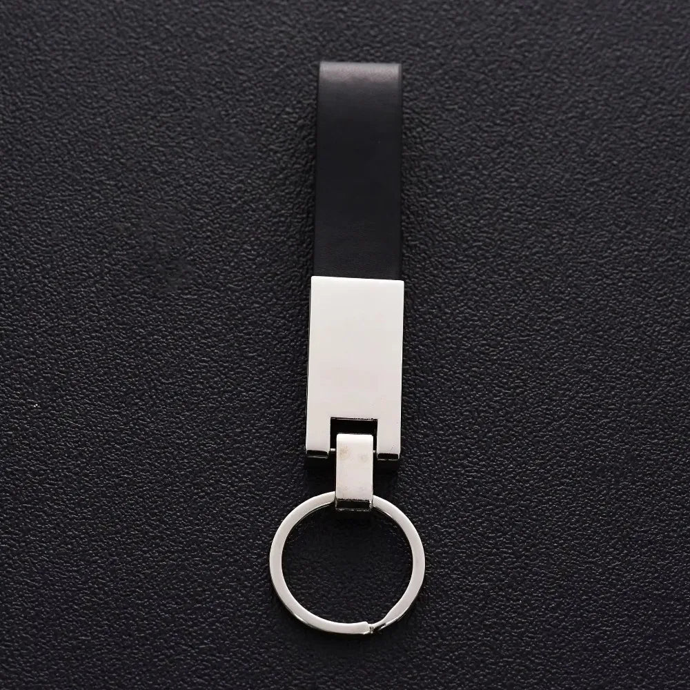 Luxury Business Men Metal Genuine Leather Keychain Car Moto Custom Laser Logo Name Keyring Boutique Key Chain Ring Gift