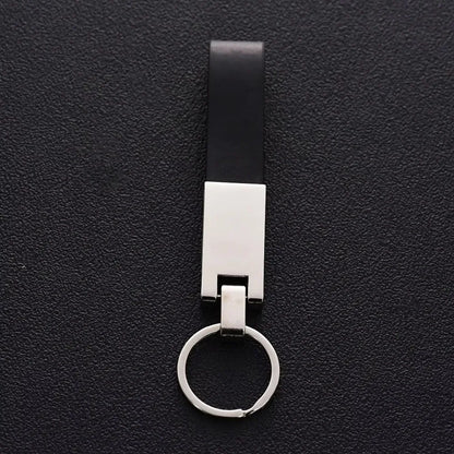 Luxury Business Men Metal Genuine Leather Keychain Car Moto Custom Laser Logo Name Keyring Boutique Key Chain Ring Gift