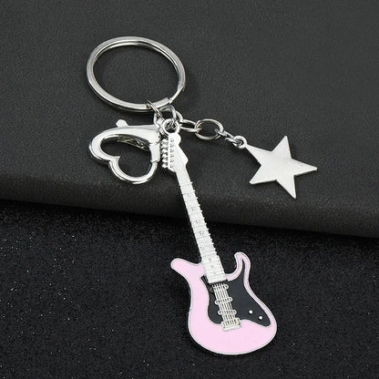 Creative Music Enthusiast Metal Cute Keychain Bass Guitar Pendant Key Ring Accessories Personalized Keyring Lover Small Gift