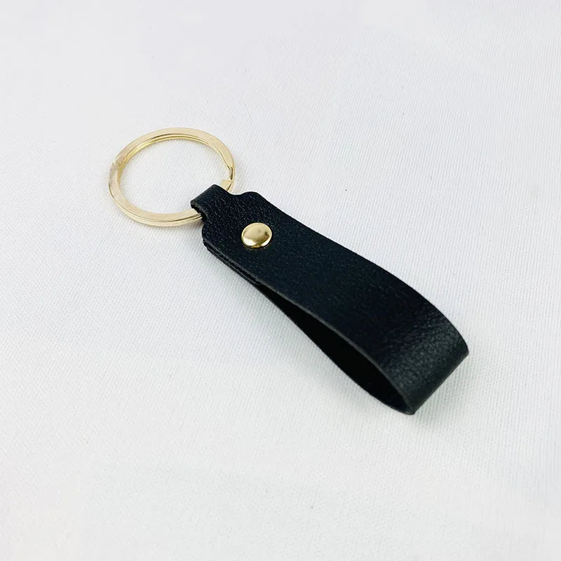Creative Simple Solid Color PU Short Leather Keychain Customized Name Logo Text Keyring Car Moto Pendant Key Chain Ring Gift