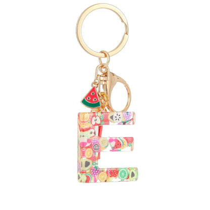 Personalized A-Z Key Ring Buckle Chains Y2k New Fruit Resin Keychain 26 Letter Pendant Fresh Cute Keyring Alphabet Initial Gift