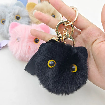 Lovely Plush Cat Doll Keychain Custom Name Cartoon Toy Keyring Pendant Bag Decor Hairball Big-eyed Kawaii Key Chain Ring Gift