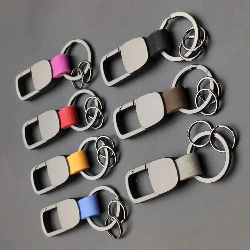 Fashion Frosted Leather Keychains Car Key Chain Ring Custom Logo Name Waist Hanged Holder Business for Men Women Keyring Gift