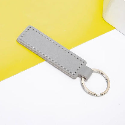 Custom Logo Name PU Leather Keychain Double-sided Wire Bag Car Moto Metal Keyring Pendant Simple Pendant for Men and Women Gift