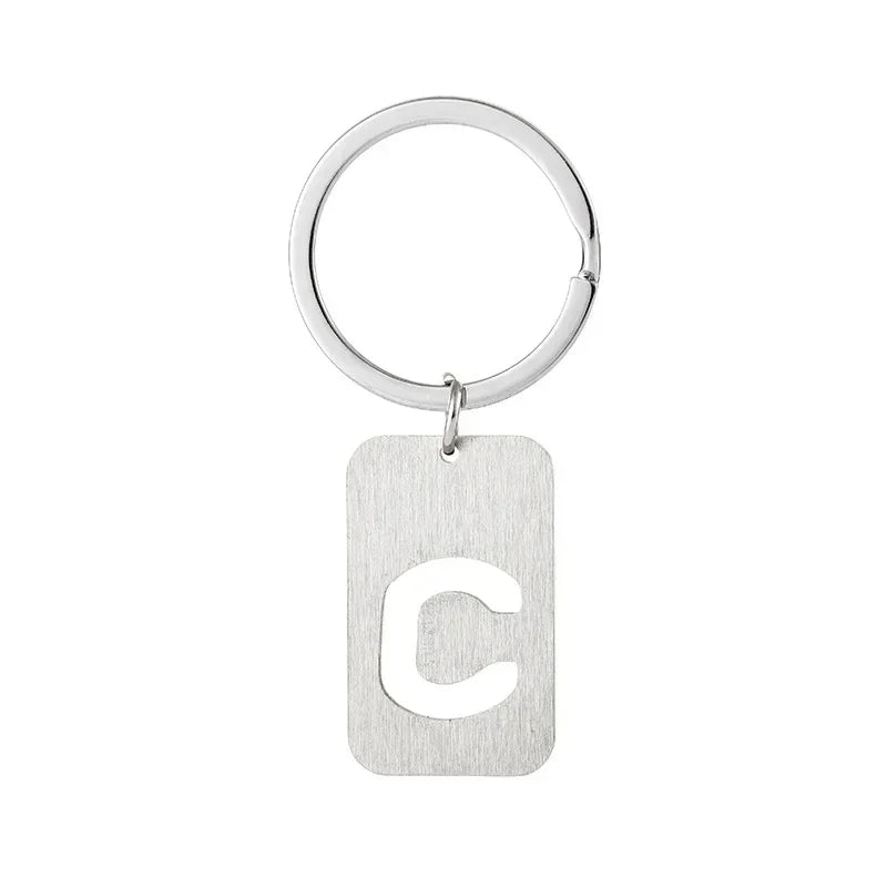 New Creative Hollowed Out 26 Letter Keychain Brushed Military Brand Pendants  Key Ring Buckle Chains Car Motorcyler Keyring Gift