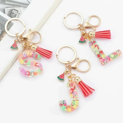Personalized A-Z Key Ring Buckle Chains Y2k New Fruit Resin Keychain 26 Letter Pendant Fresh Cute Keyring Alphabet Initial Gift