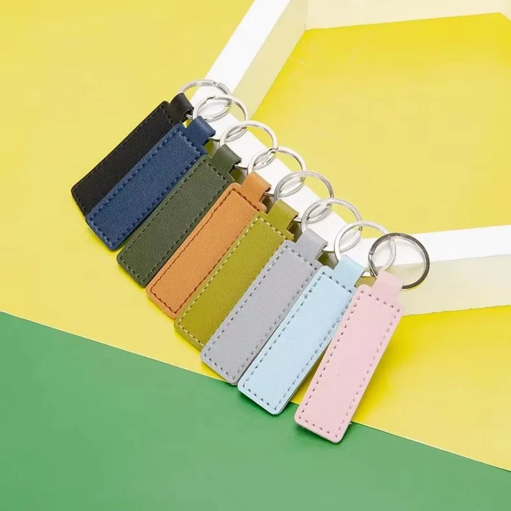 Custom Logo Name PU Leather Keychain Double-sided Wire Bag Car Moto Metal Keyring Pendant Simple Pendant for Men and Women Gift