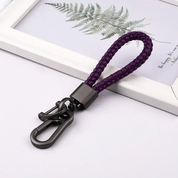 Creative Idea Leather Weave Keychain Custom Logo Name Keyring Metal  Color Alloy Car Moto Upscale Key Chain Ring Lovers Gift