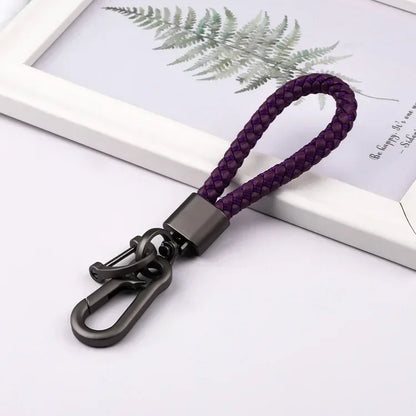 Creative Idea Leather Weave Keychain Custom Logo Name Keyring Metal  Color Alloy Car Moto Upscale Key Chain Ring Lovers Gift