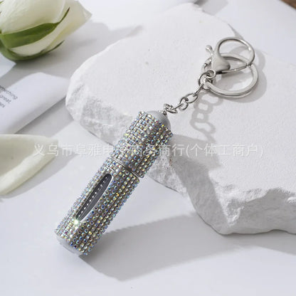 Creative Diamond-encrusted Keychain Mini Perfume Metal Bottom Hot-selling Keychain Charging Bottling Women Key Chain Ring Gift