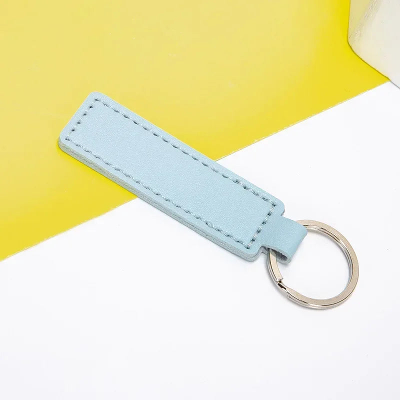 Custom Logo Name PU Leather Keychain Double-sided Wire Bag Car Moto Metal Keyring Pendant Simple Pendant for Men and Women Gift