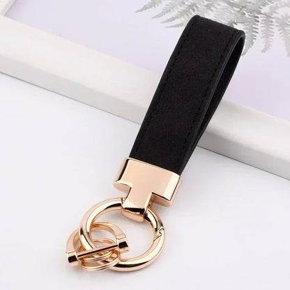 Custom Logo Name Suede Leather Metal Keychain Personalized Buckle Car Moto Keyring Woman Man Key Ring Chain Gift