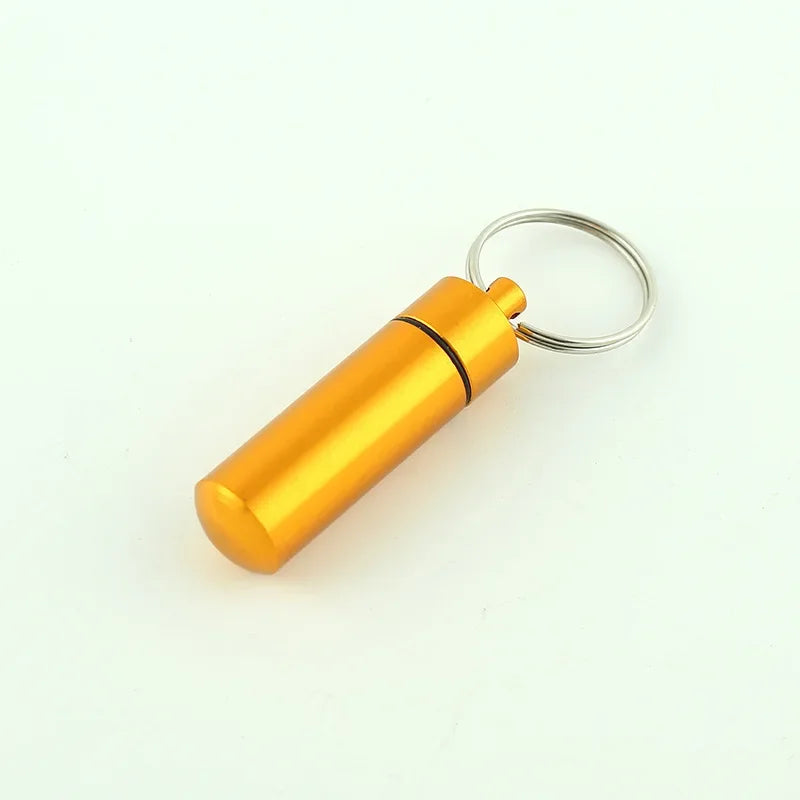Custom Logo Name Portable Medicine Bottle Metal Mini Pendant Keychain Hanging Bottle Seal Up Waterproof Container Keyring Gift