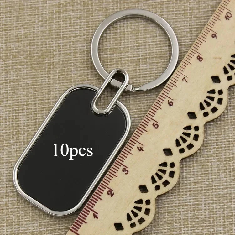 10pcs Custom Logo Name Keychain Metal Black Personalized Keyring Plate Laser Marking Engraving Stainless Key Chain Ring Gift