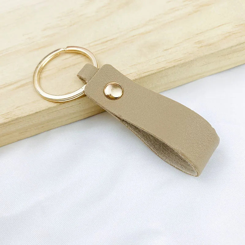Creative Simple Solid Color PU Short Leather Keychain Customized Name Logo Text Keyring Car Moto Pendant Key Chain Ring Gift