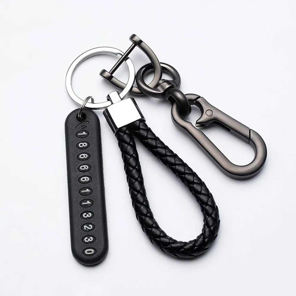 Trendy DIY Mobile Phone Number Plate Keychain Simple Woven Rope Leather Pendant Keyring Anti-lost Car Moto Key Chain Ring Gift