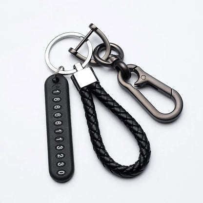 Trendy DIY Mobile Phone Number Plate Keychain Simple Woven Rope Leather Pendant Keyring Anti-lost Car Moto Key Chain Ring Gift