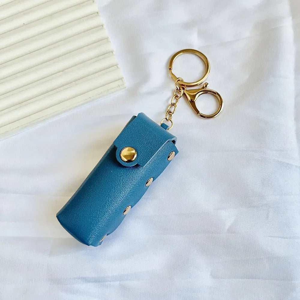 New Portable Lipstick Bag Packet Flower Mirror Keychain Mini Leather Backpack Hangings Key Chain Ring Small Keyring Gift