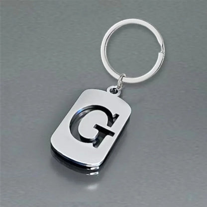 Popular A-Z Square Brand Stainless Steel Keychain 26 Letter Keyring Pendant Key Ring Buckle Chains for Car Motorcyle Gift