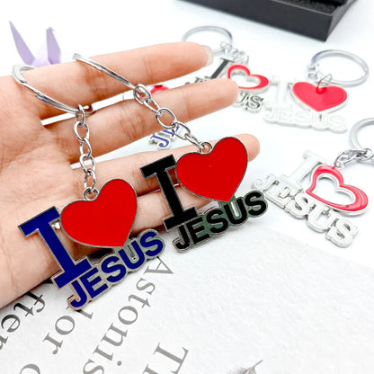 Personalized Jesus Heart Keychain Metal Car Charms Keyring Bag Sign Charm Letter Key Chain Ring Pendant Christian Belief Gift