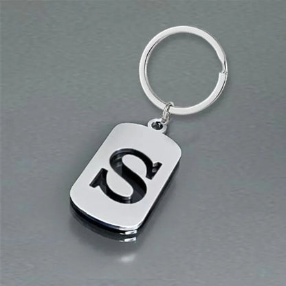 Popular A-Z Square Brand Stainless Steel Keychain 26 Letter Keyring Pendant Key Ring Buckle Chains for Car Motorcyle Gift