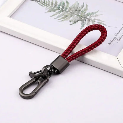 Creative Idea Leather Weave Keychain Custom Logo Name Keyring Metal  Color Alloy Car Moto Upscale Key Chain Ring Lovers Gift