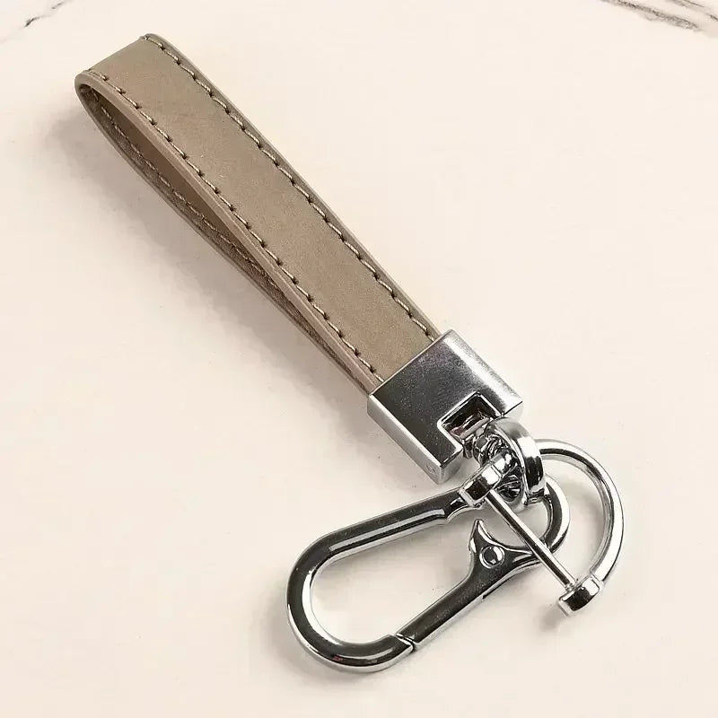 Custom LOGO Name Genuine Leather Portable Car Keychain Creative and Simple Key Chains High-end Elite Keyring Small Pendant Gift