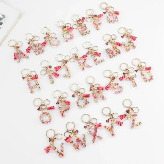 Personalized A-Z Key Ring Buckle Chains Y2k New Fruit Resin Keychain 26 Letter Pendant Fresh Cute Keyring Alphabet Initial Gift