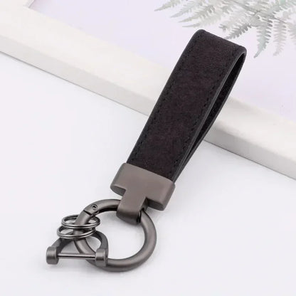 Custom Logo Name Suede Leather Metal Keychain Personalized Buckle Car Moto Keyring Woman Man Key Ring Chain Gift